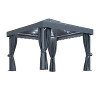 Gazebo with Curtain and LED String Lights Outdoor Pavilion Sunshade vidaXL