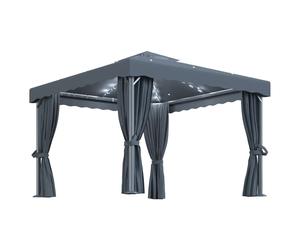 Gazebo with Curtain and LED String Lights Outdoor Pavilion Sunshade vidaXL
