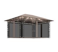 vidaXL Gazebo with Mosquito Net&LED String Lights 4x3x2.73 m Taupe 180 g/m²