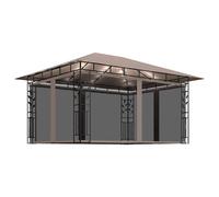 vidaXL Gazebo with Mosquito Net &LED String Lights 4x3x2.73 m Cream 180 g/m²