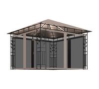vidaXL Gazebo, Mosquito Net & LED String Lights, 3x3x2.73 m Taupe, 180 g/m²