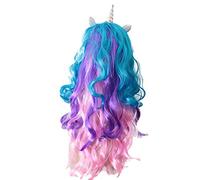 Gazechimp Women’s Unicorn Colourful Long Synthetic Wig with Hair Net