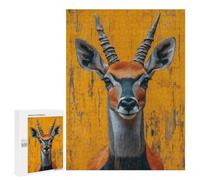 Gazelle Portrait on Yellow Background Adult Puzzle, 500 PCS, Relaxing Jigsaw Activity, A Satisfying Project for Experienced Puzzlers, for Puzzle Fans