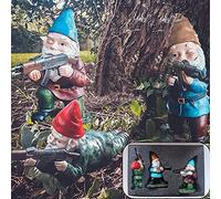 GAZETSZ Garden Gnomes, 4.5inch Gnome Statues, Military Gnome with Gun, Funny Army Gnomes Decorations for Yard, Indoor Outdoor Halloween Christmas Thanksgiving Gifts (Red+Yellow+Blue)