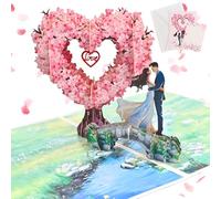 GAZIL 3D Pop Up Valentine's Day Card, Heart Tree Wedding Anniversary Card for Wife, Romantic Engagement & Birthday Greeting Card for Her, Girlfriend, Couple (Pink)