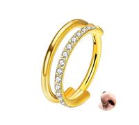 GAZIL G23 Titanium Nose Piercing in Gold 1.2mm x 8mm 16G CZ Double Ring Septum Piercing Ring - Conch Piercing Jewelry for Helix, Nostril, Tragus, and Cartilage