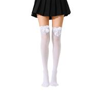 GAZIL White Knee High Socks with Satin White Bows, Over the Knee Long Stockings, Soft Thigh High Socks for Women, Versatile Costume Accessories for Everyday Wear, Valentine's Day and Parties