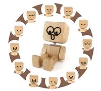 GAZIL Wooden Wobble Man with 12 Interchangeable Faces | Handcrafted Wobbly Wood Figurine | Natural Shaky Man Car Decor for Dashboard or Gift