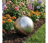 Gazing Ball 20cm Silver Brushed Stainless Steel 201 Garden Decor Spherical Patio