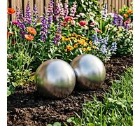 Gazing Ball 2pc Brushed Stainless Steel 201 Silver Ø15cm Pair Patio Garden Décor