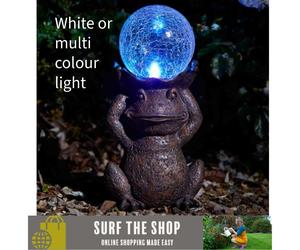 Gazing Frog Light Up Garden Ornament Solar Powered Gazing Ball Multicoloured