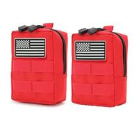 GAZJYUSP 2 Pack Molle Pouches - Vest Cell Phone Holster Belt Waist Bag Pack EDC Accessories Small Utility Pouch With Flag Patch Tactical Compact Water-Resistant (Red)