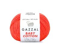 Gazzal Baby Cotton, 60% Cotton 40% Acrylic, Each Ball 50g / 165m, DK- Worsted, Knitting Yarn, Amigurumi Yarn, Baby Yarn, 10 Balls - 3459