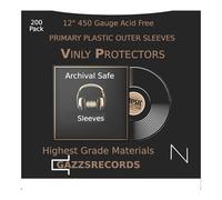 GAZZSRECORDS 200 Pack 12 Inch Outer Vinyl Record Sleeves, 450g Gauge, Acid Free, UV & Sunlight Resistant, Fits Singles & Gatefolds, Polyethylene (PE), Clear, 12 x 12.5 Inches