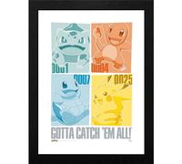 GB eye Pokémon Pikachu & Kanto Starters 30 x 40cm Framed Collector Print