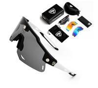 GB Eyeblack - GB MAGS Magnetic White Frame Set Polarized Sports Sunglasses Cycling Sun Glasses for Men Women with 3 Interchangeable Lenses for Running Cycling Baseball Golf Driving