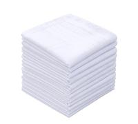 GB Men's Handkerchiefs 100% Cotton Solid White with Stripe Large Classic Hankies Bulk Set, White, 16 inches, 12 Pcs