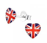 GB Olympics Earrings Union Jack Flag Heart UK - 925 Sterling Silver England United Kingdom