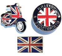 GB Union Flag Covered Scooter British Scooterist MOD Metal Enamel Badge Set