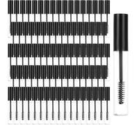 GBACHOOSE 100 Pack Empty Mascara Tube and Wand Refillable Eyelash Cream Container Bottle 10ml Clear Mascara Container for Castor Oil DIY Eyebrow Serum with Rubber Inserts Black Cap