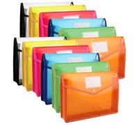 GBACHOOSE 12 Pcs A4 Plastic Wallet Folders with Popper, Document Pockets with Button, Envelope File Folder with Card Slots for School Office Home, Red Yellow Blue White Orange Green