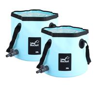 GBACHOOSE 2 Pack Folding Buckets, 20L Folding Water Bucket with Tap, Blue Portable Collapsible Buckets, Outdoor Multifunctional PVC Folding Bucket for Camping, Traveling, Hiking, Fishing, Car Washing