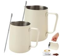 GBACHOOSE 2 Pack Milk Frothing Pitcher, 350ml/600ml Espresso Steaming Pitcher with Measurements, Stainless Steel Milk Frothing Jug with Art Pen for Milk Coffee Cappuccino Latte