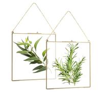 GBACHOOSE 2 Pcs Glass Gold Frames with Chain, 25 x 20cm Double Glass Frame for Pressed Flowers, Hanging Picture Frames Made of Copper Brass, Floating Picture Frame for Photo, Plants Specimen