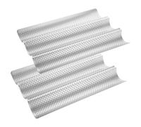 GBACHOOSE 2 Pcs Non-Stick Baguette Baking Tray, 38x24.5cm French Bread Baking Trays, French Baguette Tray for 3 Baguettes (Silver)