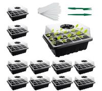 GBACHOOSE 20 Pack Seed Trays, 240 Cells Seedling Tray with Adjustable Dome Lids, Black Propagator Tray Seed Starter Tray Kit for Greenhouse Gardens Seeds Germination, 12 Cells Per Tray