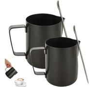 GBACHOOSE 350ml/600ml Milk Frothing Jug, Black Milk Jug for Coffee Machine, Stainless Steel Milk Frothing Pitcher with Art Pen for Cappuccino, Latte