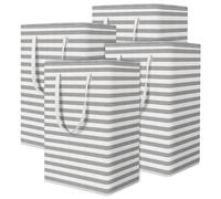 GBACHOOSE 4 Pack 75L Laundry Basket, Collapsible Washing Laundry Basket Hamper, Stripe Laundry Bin with Extended Handles for Storage Clothes Toys in Bedroom, Bathroom, Grey