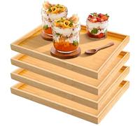 GBACHOOSE 4 Pack Bamboo Serving Tray, 37x26x2.5cm Rectangular Bamboos Food Trays, Portable Bamboo Trays for Food Serving Dining Snack Fruit