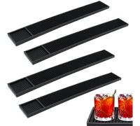 GBACHOOSE 4 Pcs 60 x 8cm Rubber Bar Service Mat, 23 x 3 Inch Black Narrow Bar Mat, Non Slip PVC Bar Mat for Home Bar Counter Top