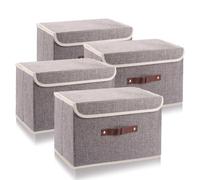 GBACHOOSE 4 Pcs Fabric Storage Box, Large Collapsible Storage Box with Lid, Linen Fabric Clothing Shelf Basket Box for Towels Clothes, 38x25x25 cm, Grey