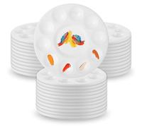 GBACHOOSE 40Pcs Artists Paint Palettes, Round Paint Palette Tray with 10 Wells and 1 Central Reservoir, Plastic Round Palette for Watercolor Professional Art Painting DIY Craft (White, 6.7 inch)