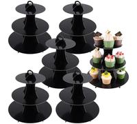 GBACHOOSE 6 Pack Black Cardboard Cupcake Stand 3 Tier, Afternoon Tea Stands Cardboard, Cake Stand Round Dessert Tower Cupcake Holder for Afternoon Tea, Birthday Party, Wedding
