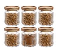 GBACHOOSE 6 Pcs Ribbed Glass Jar with Wooden Lid, 500ml Ribbed Storage Container, Airtight Glass Jar Set for Home Kitchen for Spice, Tea, Sugar, Coffee, Grains, Herbs, Flour
