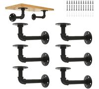 GBACHOOSE 6Pcs Industrial Pipe Shelf Brackets, Black Pipe Brackets Floating Shelf for Book Shelf Floating Shelves, Custom Wood Shelves Wall Mounted, Metal Rustic Pipe Decor with Hardware Included