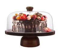 GBACHOOSE Cake Stand with Dome Lid, 11 inch Acacia Wood Cake Plate with Acrylic Cover, Wooden Cake Display Stand with Removable Small Bowl Base for Birthday Wedding Party