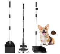 GBACHOOSE Pack of 3 Dog Poop Scooper, Dog Waste Collector, Long Handle, Dog Pooper Scooper and Rake Metal Rake Dustpan, Dog Waste Scooper for Garden