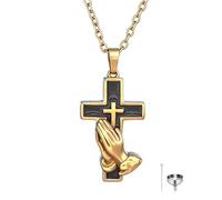 GBAFGLC Cross Urn Necklace for Ashes Praying Hands Cremation Urn Pendant Ashes Holder Keepsake Memorial Jewelry for Men Women