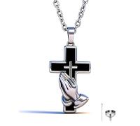 GBAFGLC Cross Urn Necklace for Ashes Praying Hands Cremation Urn Pendant Ashes Holder Keepsake Memorial Jewelry for Men Women