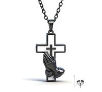 GBAFGLC Cross Urn Necklace for Ashes Praying Hands Cremation Urn Pendant Ashes Holder Keepsake Memorial Jewelry for Men Women