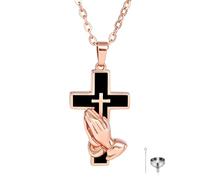 GBAFGLC Cross Urn Necklace for Ashes Praying Hands Cremation Urn Pendant Ashes Holder Keepsake Memorial Jewelry for Men Women