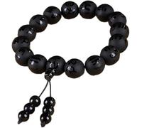 GBASDXU FengShui Wealth Bracelet， Clear Quartz Six-Character Mantra Bead Crystal Chakra Good Luck Amulet,Black agate