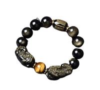GBASDXU FengShui Wealth Bracelet， Feng Shui Double Pixiu Bracelet for Wealth Prosperity Golden Obsidian Tiger Eye Stone