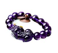 GBASDXU FengShui Wealth Bracelet， Wealth Amulet Natural Purple Quartz Crystal Pixiu Pi Yao Beaded Stretchy Bangle