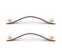 GBASDXU Leather Handles, Leather Furniture Handle2 Pcs Pull WhiteWardrobe Cabinet Door Handle Pulls Golden Copper Head Cupboards Knobs