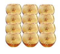 GBATERI 12 Pack Speckled Gold Votive Candle Holders,Round Mercury Glass Tealight Candle Holders 2" H for Home, Parties, and Wedding Decor(Gold)-Tea Light Candles not Included